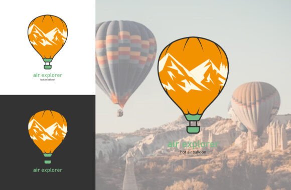 Download Air Balloon with Mountain Design, Logo - Premium Resources